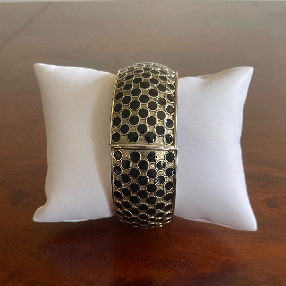 Gold and black dots hinged bracelet fits a 7.5 and smaller
